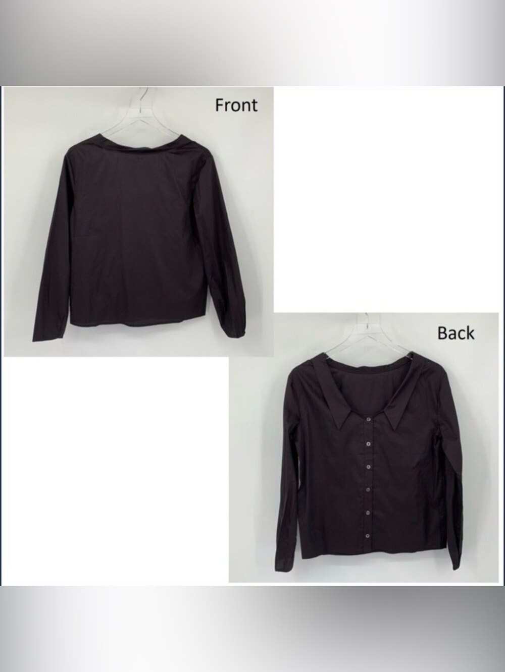 Harshman Erika blouse top shirt backwards collar button back black cotton new XS